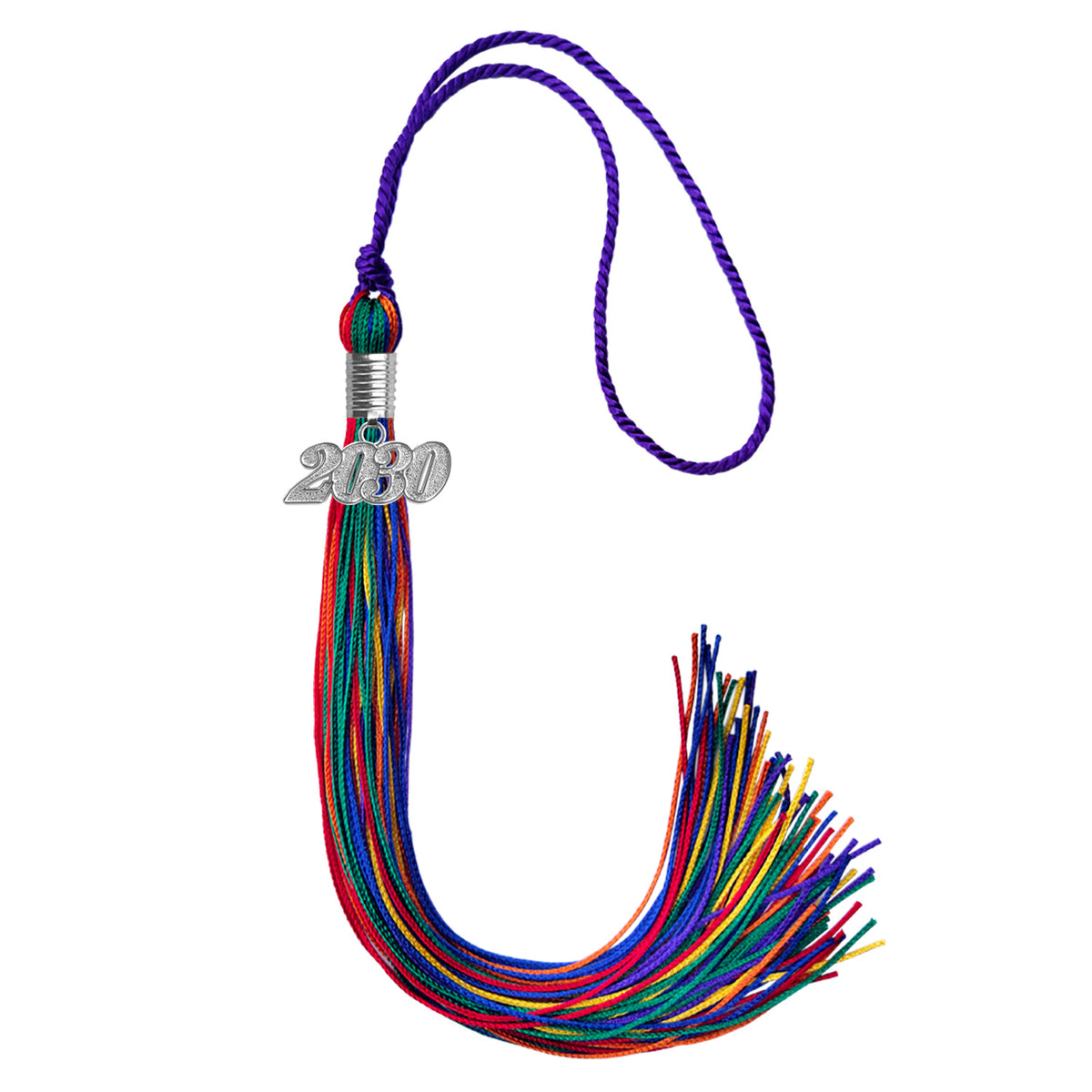 Rainbow Graduation Tassel with Silver Date Drop by Wholesale Grad Supply