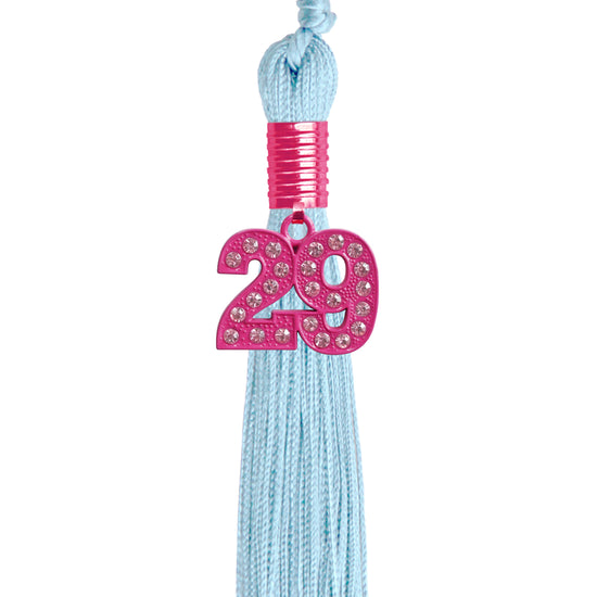 Light Blue Graduation Tassel with Pink Bling Charm by Wholesale Grad Supply