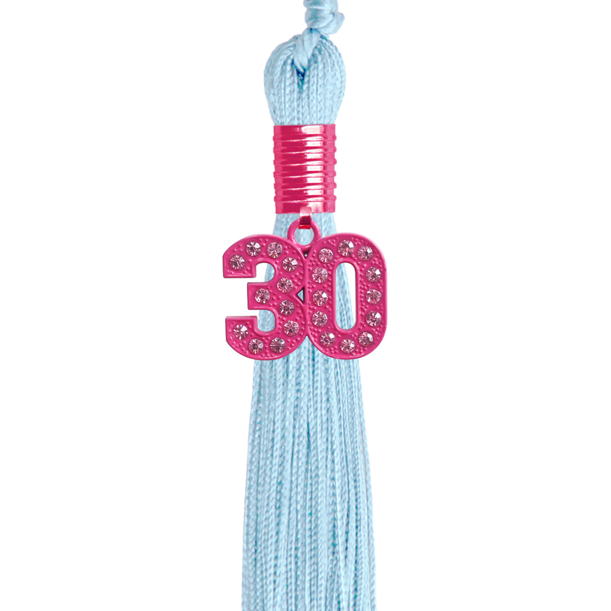Light Blue Graduation Tassel with Pink Bling Charm by Wholesale Grad Supply