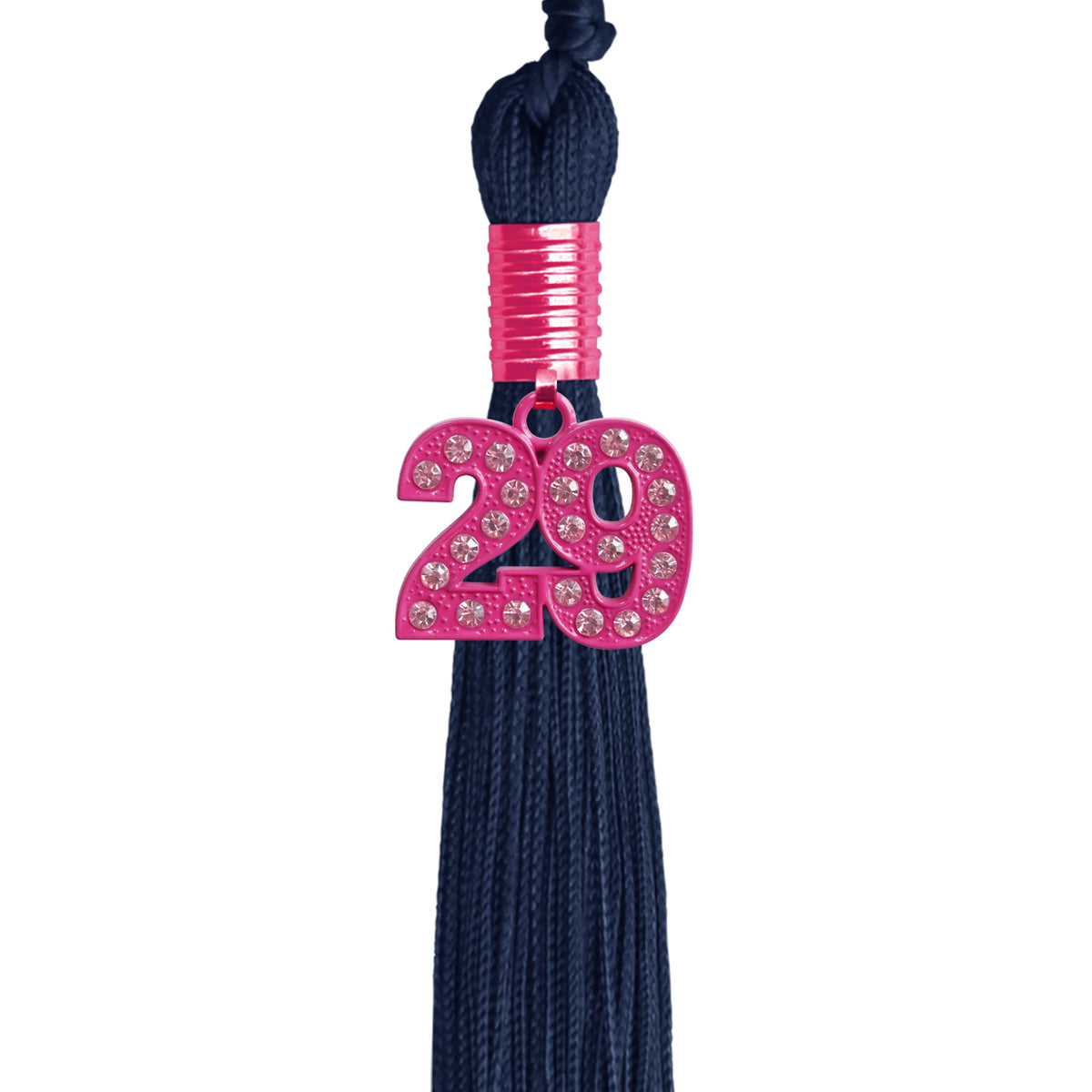 Navy Blue Graduation Tassel with Pink Bling Charm by Wholesale Grad Supply