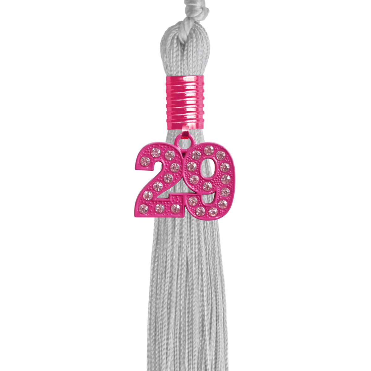 Silver Graduation Tassel with Pink Bling Charm by Wholesale Grad Supply