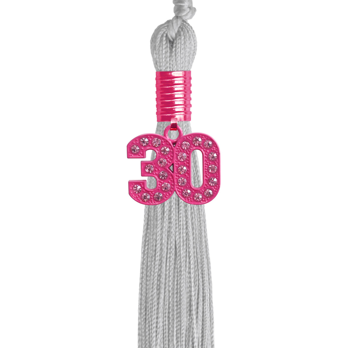 Silver Graduation Tassel with Pink Bling Charm by Wholesale Grad Supply