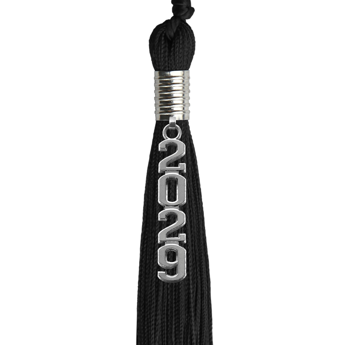 Black Graduation Tassel with Silver Stacked Date Drop by Wholesale Grad Supply