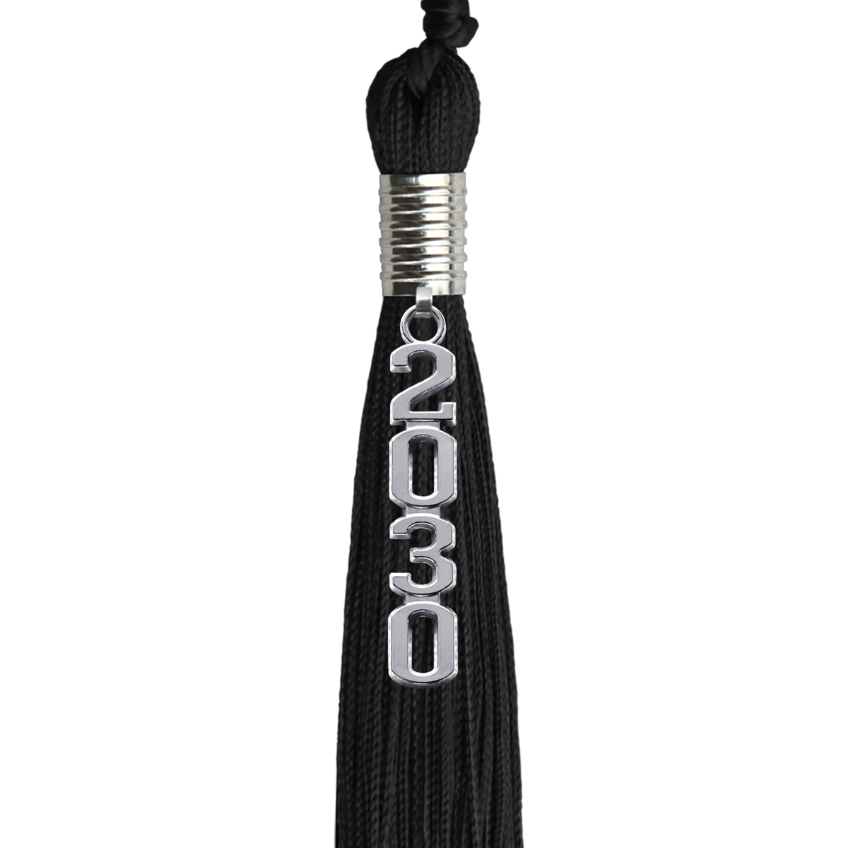 Black Graduation Tassel with Silver Stacked Date Drop by Wholesale Grad Supply