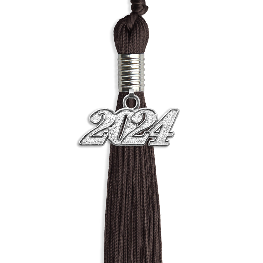 Brown Graduation Tassel with Silver Date Drop by Wholesale Grad Supply