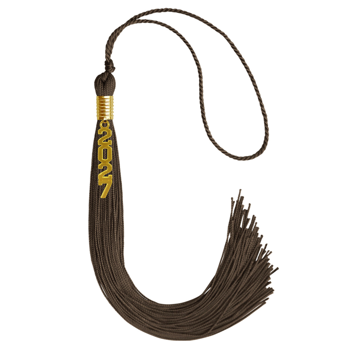 Brown Graduation Tassel with Gold Stacked Date Drop by Wholesale Grad Supply