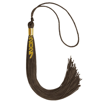 Brown Graduation Tassel with Gold Stacked Date Drop by Wholesale Grad Supply