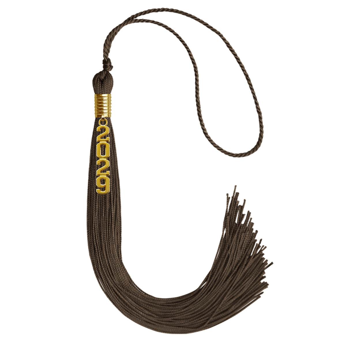 Brown Graduation Tassel with Gold Stacked Date Drop by Wholesale Grad Supply