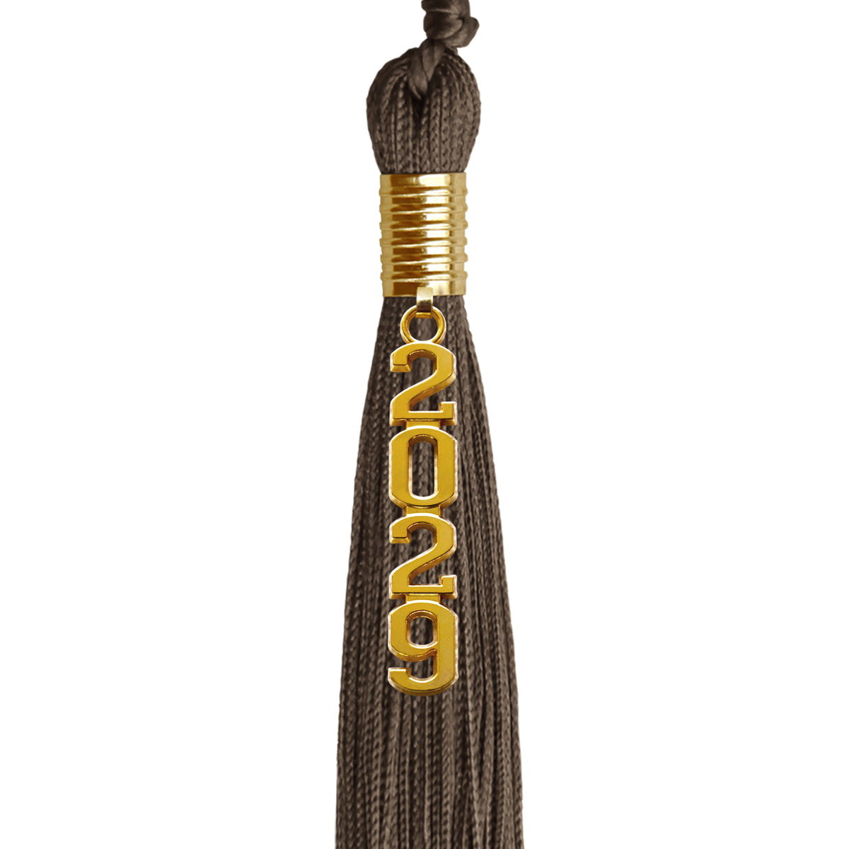 Brown Graduation Tassel with Gold Stacked Date Drop by Wholesale Grad Supply