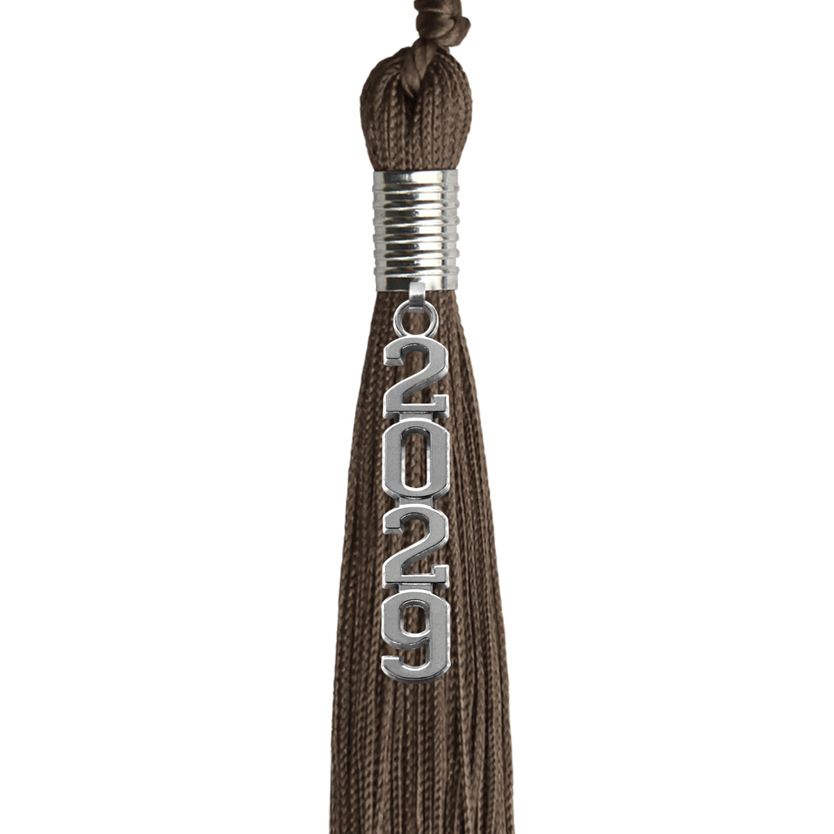 Brown Graduation Tassel with Silver Stacked Date Drop by Wholesale Grad Supply