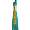 Emerald Green Graduation Tassel with Gold Stacked Date Drop by Wholesale Grad Supply