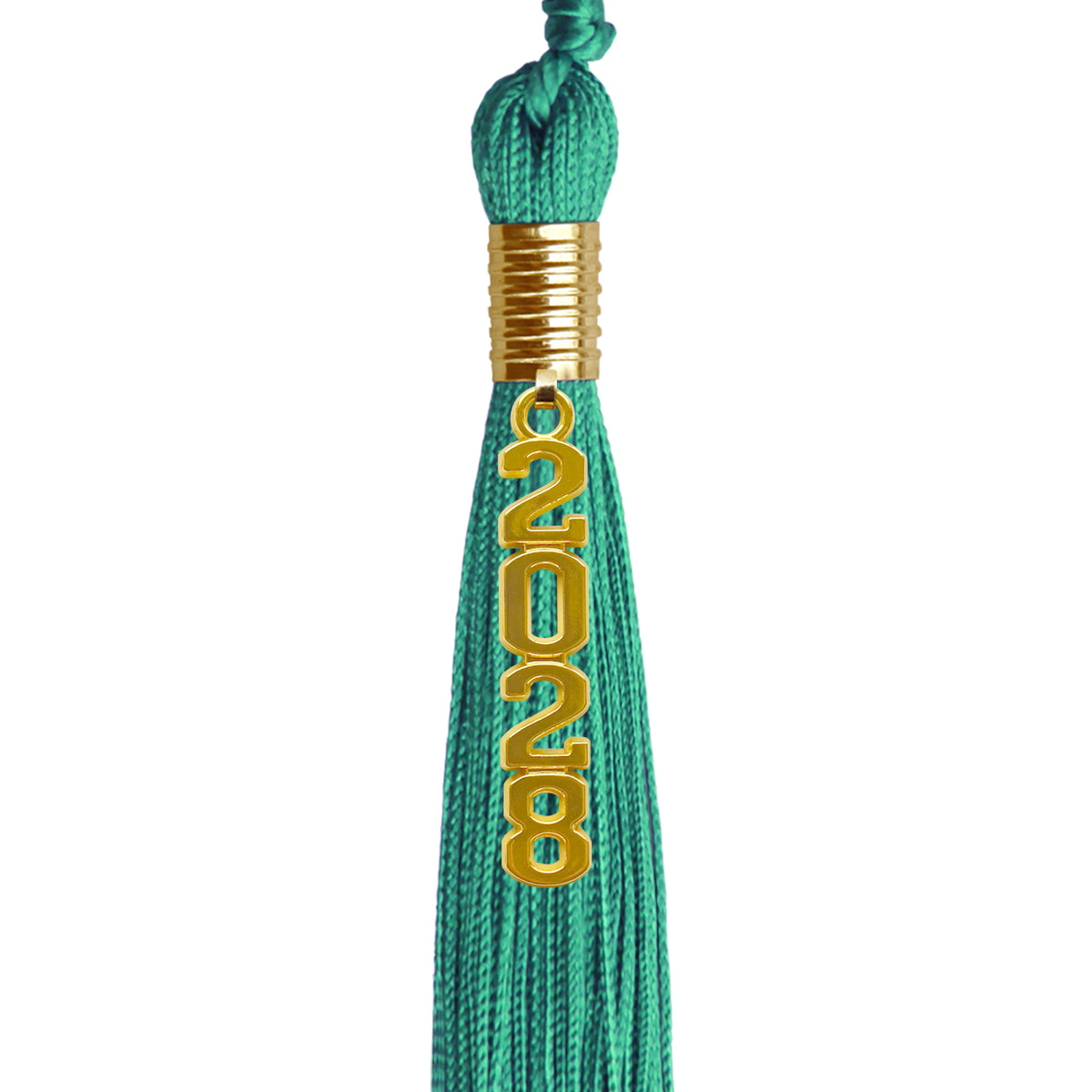 Emerald Green Graduation Tassel with Gold Stacked Date Drop by Wholesale Grad Supply