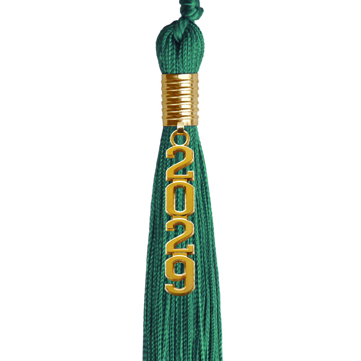 Emerald Green Graduation Tassel with Gold Stacked Date Drop by Wholesale Grad Supply