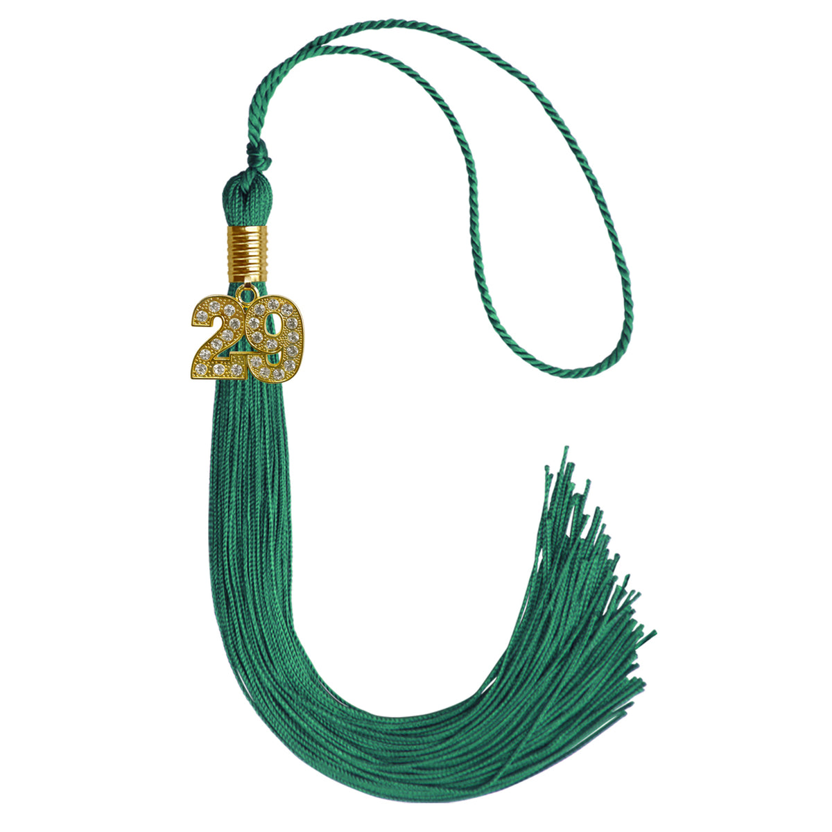 Emerald Green Graduation Tassel with Gold Bling Charm by Wholesale Grad Supply