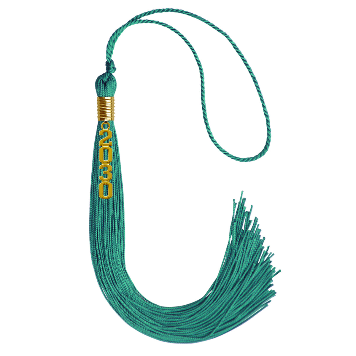 Emerald Green Graduation Tassel with Gold Stacked Date Drop by Wholesale Grad Supply