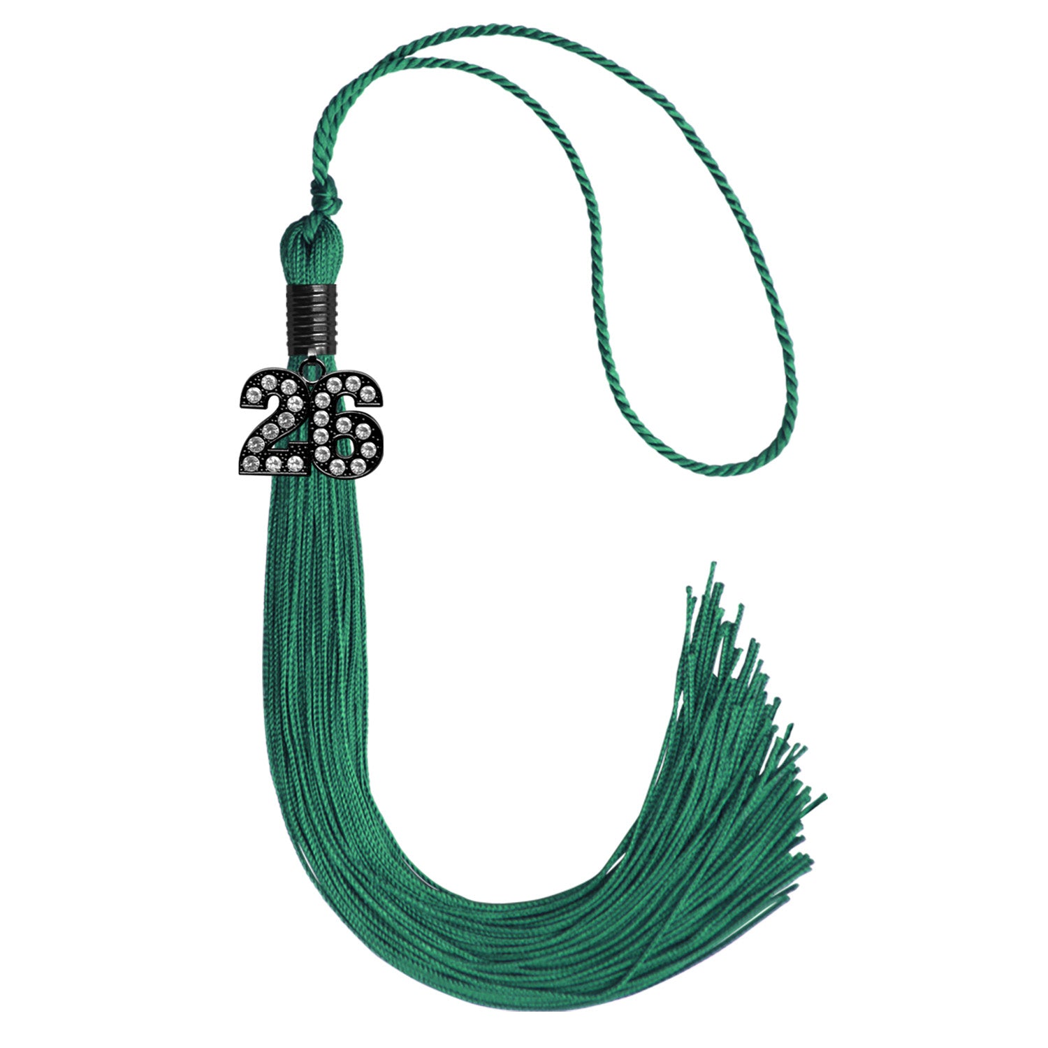 Emerald Green Graduation Tassel with Black Bling Charm by Wholesale Grad Supply