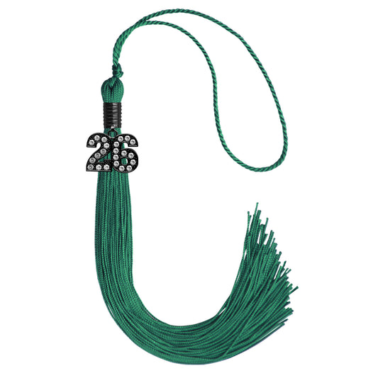 Emerald Green Graduation Tassel with Black Bling Charm by Wholesale Grad Supply