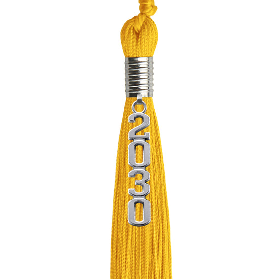Gold Graduation Tassel with Silver Stacked Date Drop by Wholesale Grad Supply