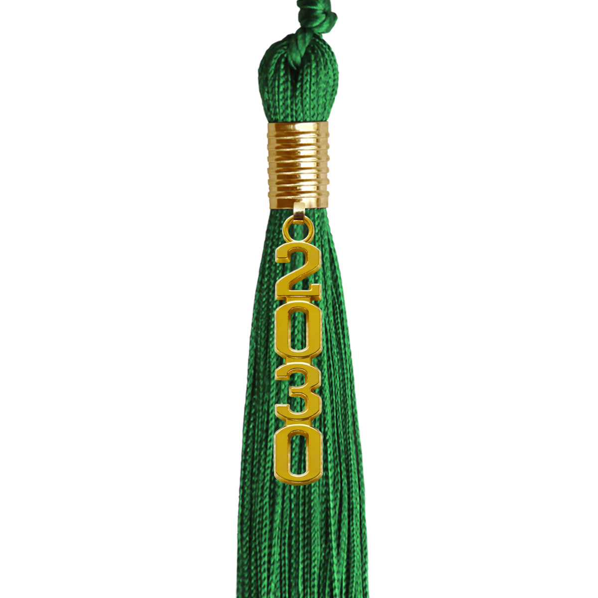 Green Graduation Tassel with Gold Stacked Date Drop by Wholesale Grad Supply