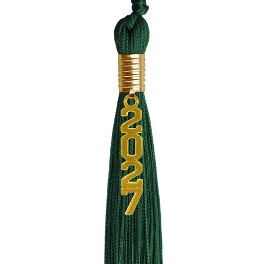 Hunter Green Graduation Tassel with Gold Stacked Date Drop by Wholesale Grad Supply