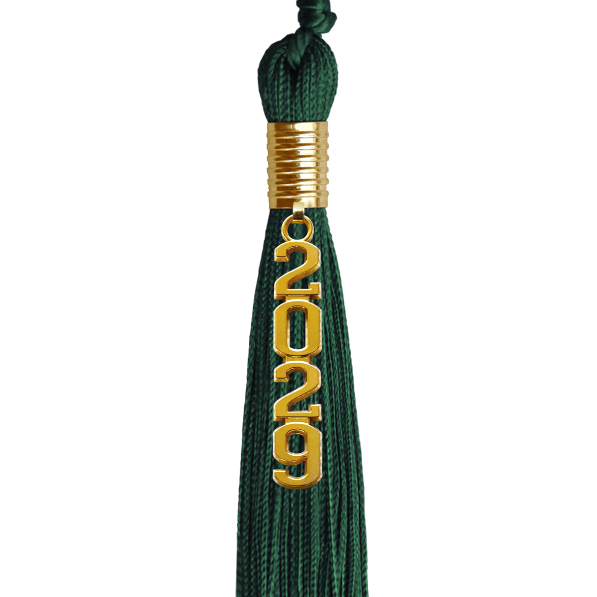 Hunter Green Graduation Tassel with Gold Stacked Date Drop by Wholesale Grad Supply