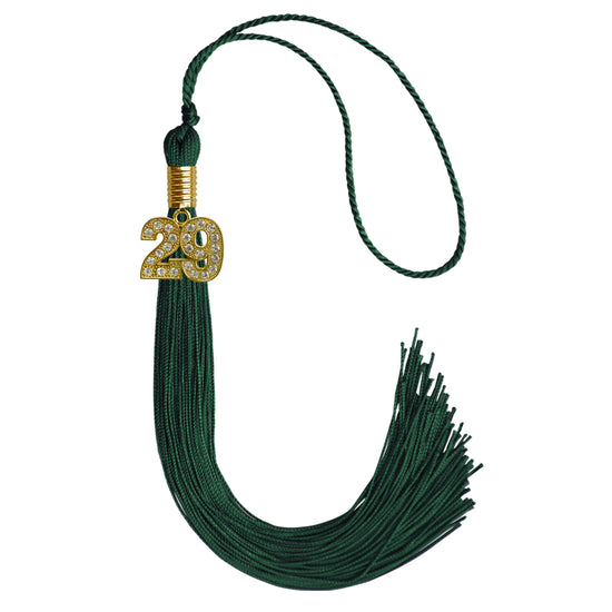 Hunter Green Graduation Tassel with Gold Bling Charm by Wholesale Grad Supply