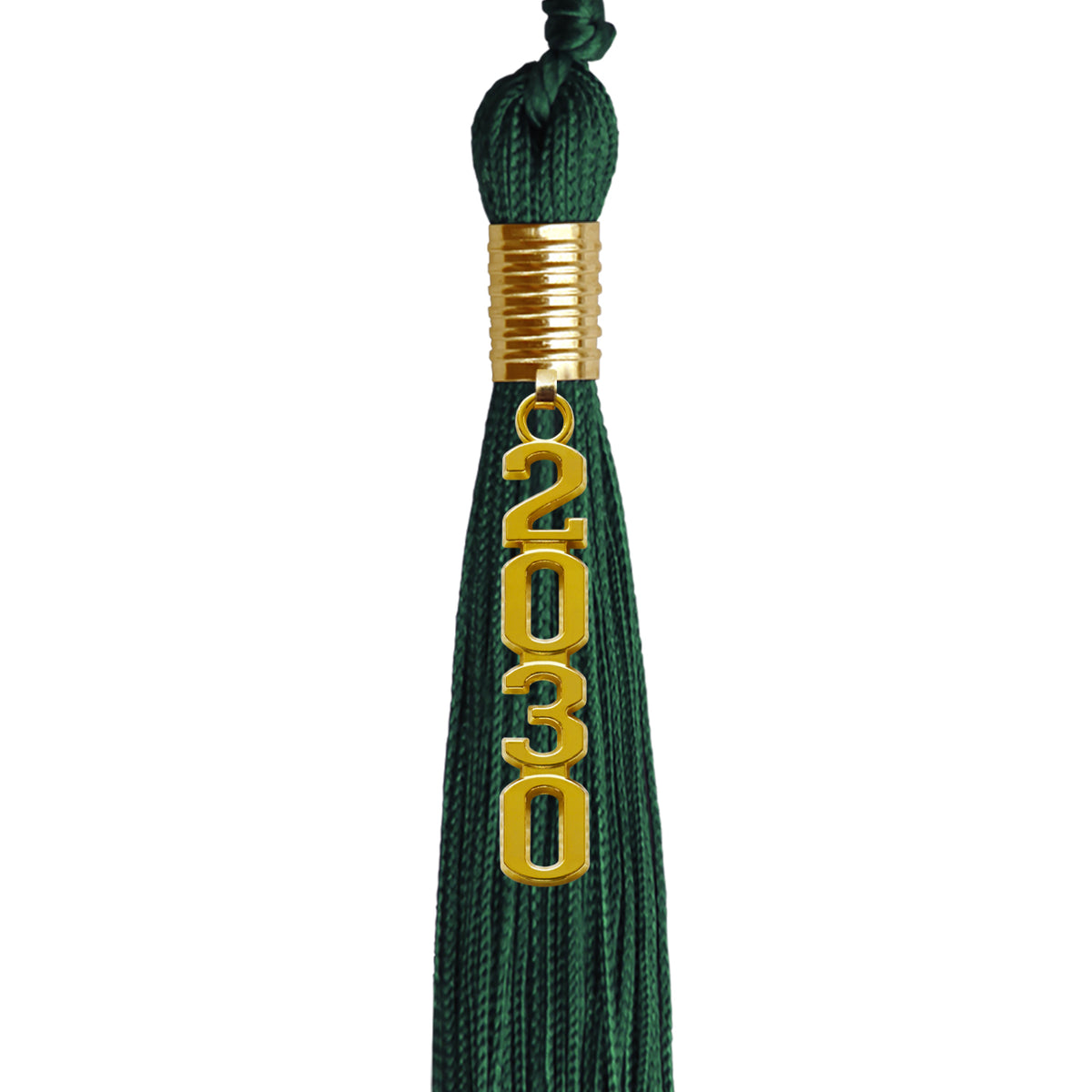 Hunter Green Graduation Tassel with Gold Stacked Date Drop by Wholesale Grad Supply