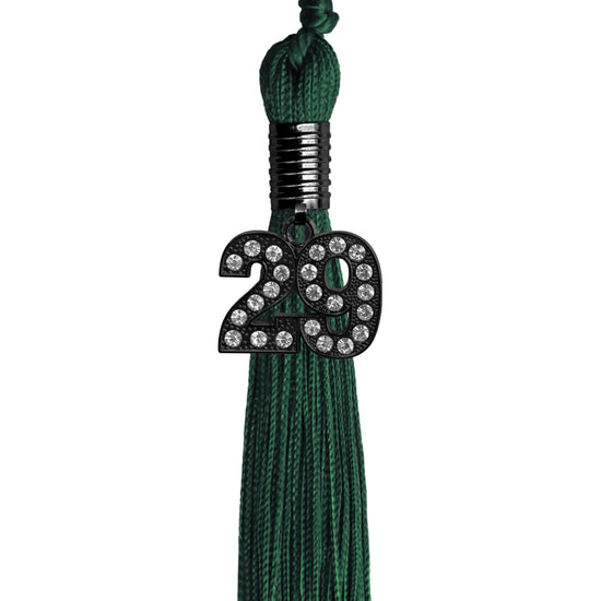 Hunter Green Graduation Tassel with Black Bling Charm by Wholesale Grad Supply