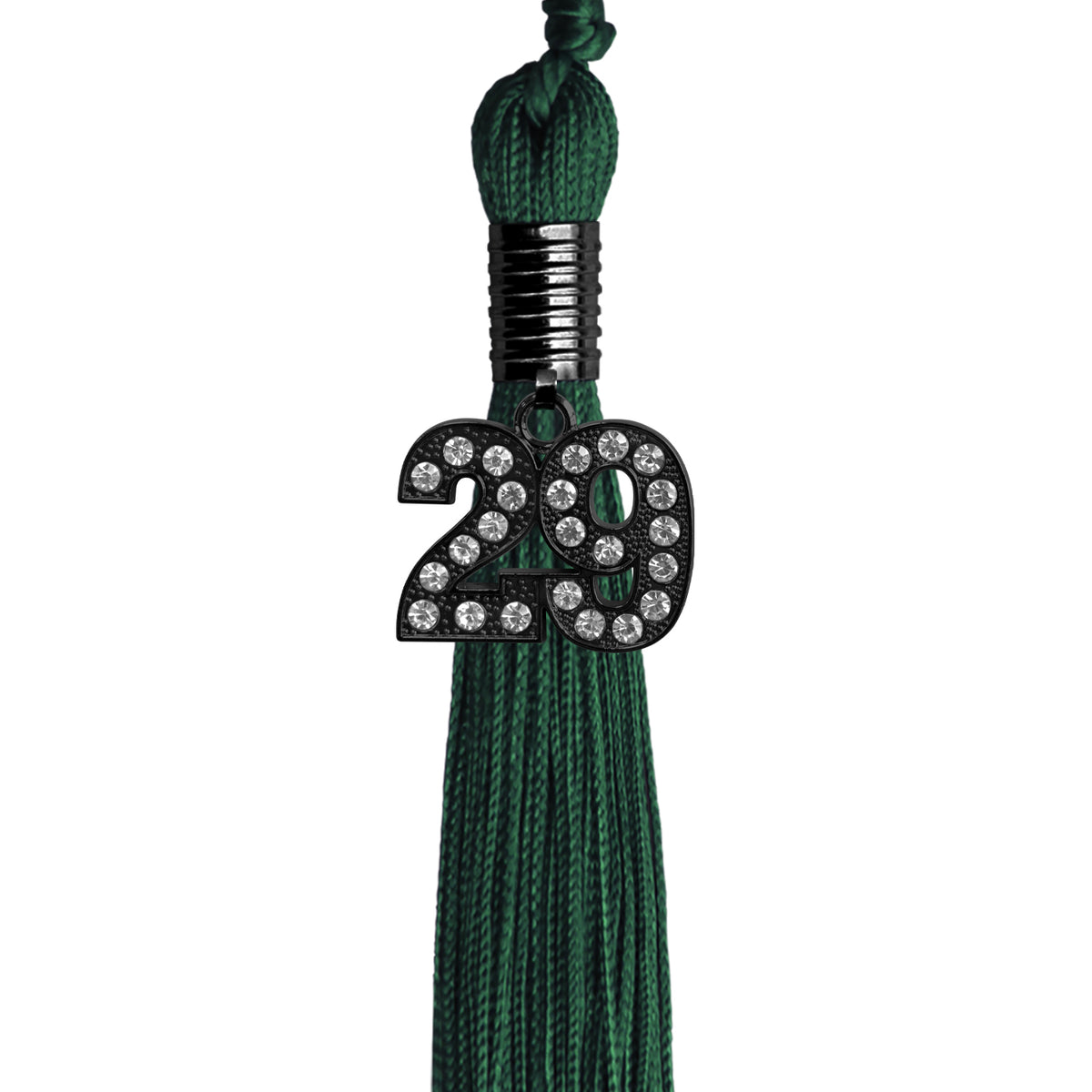 Hunter Green Graduation Tassel with Black Bling Charm by Wholesale Grad Supply