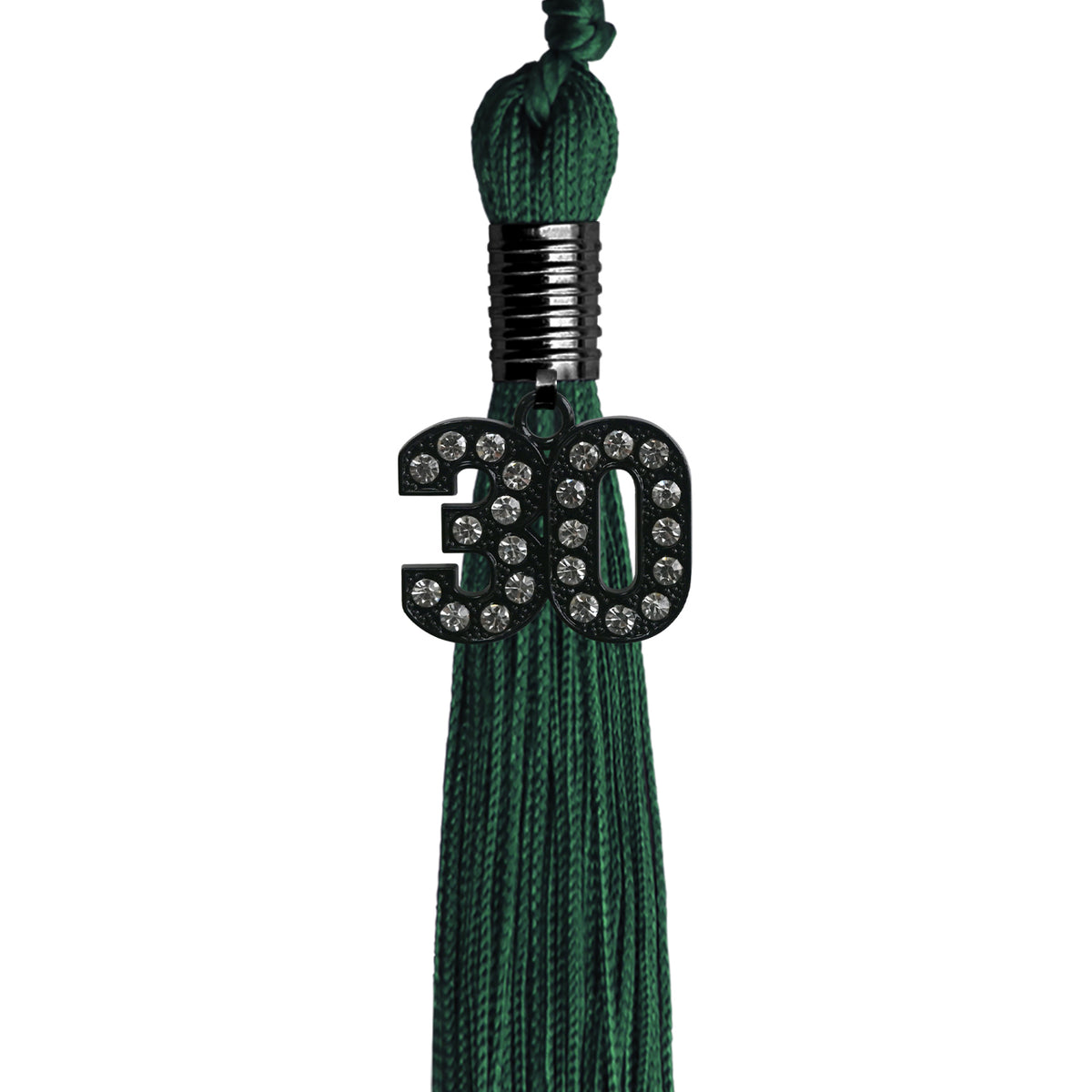 Hunter Green Graduation Tassel with Black Bling Charm by Wholesale Grad Supply