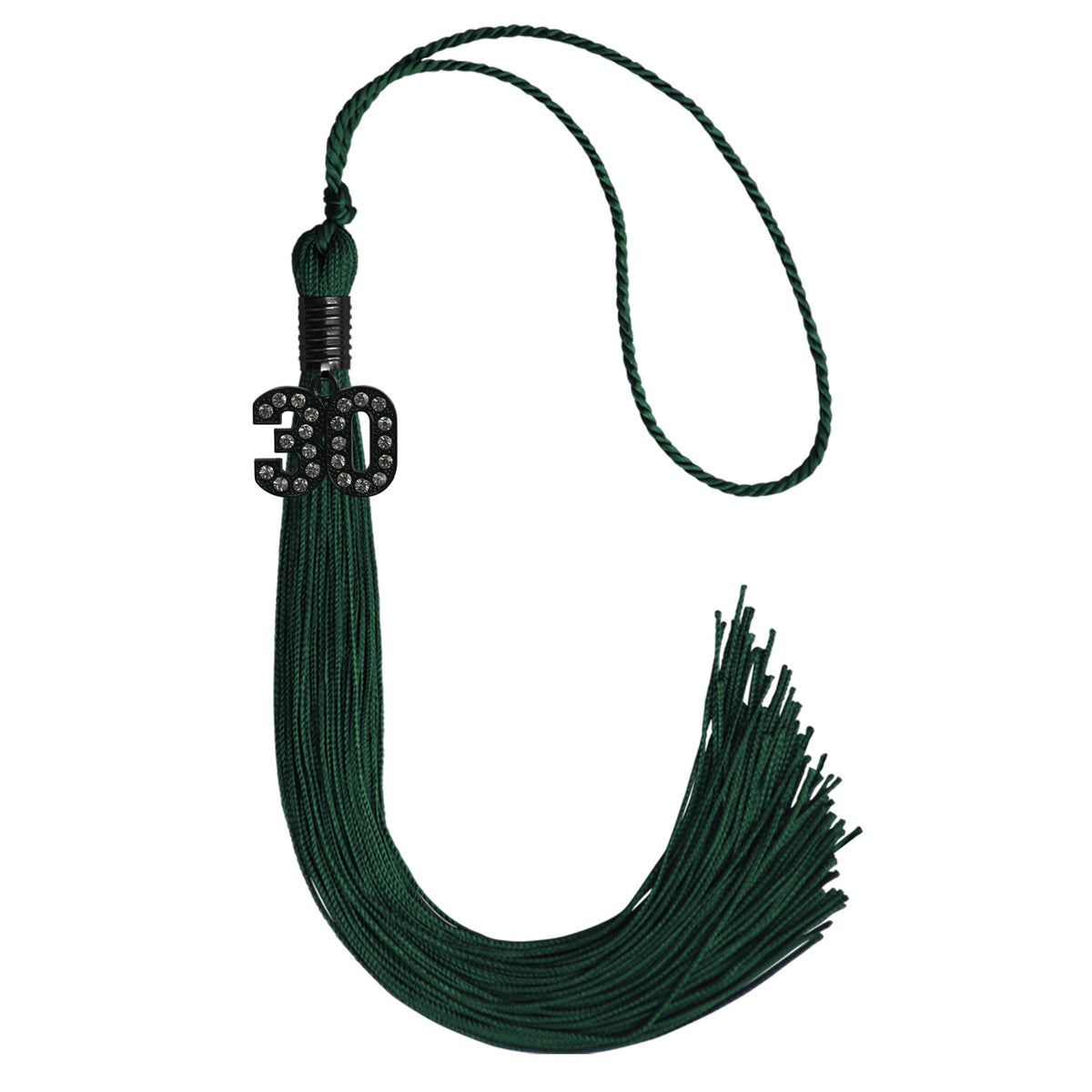 Hunter Green Graduation Tassel with Black Bling Charm by Wholesale Grad Supply