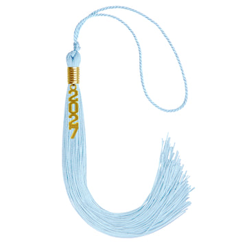 Light Blue Graduation Tassel with Gold Stacked Date Drop by Wholesale Grad Supply