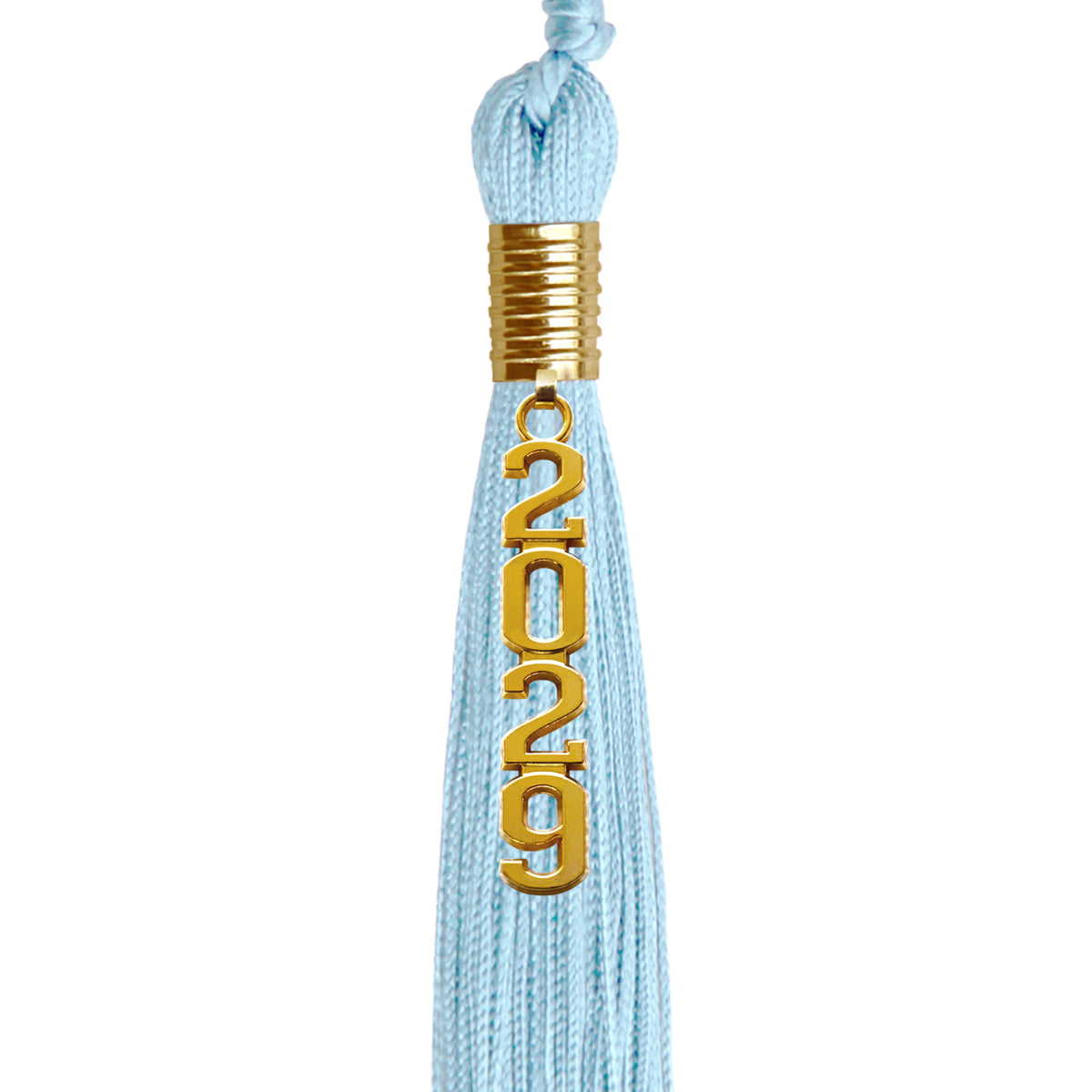 Light Blue Graduation Tassel with Gold Stacked Date Drop by Wholesale Grad Supply