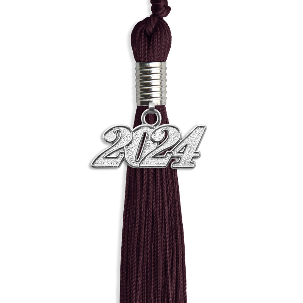 Maroon Graduation Tassel with Silver Date Drop by Wholesale Grad Supply