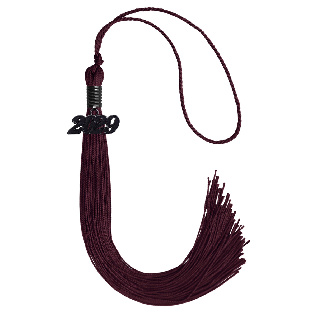 Maroon Graduation Tassel with Black Date Drop by Wholesale Grad Supply
