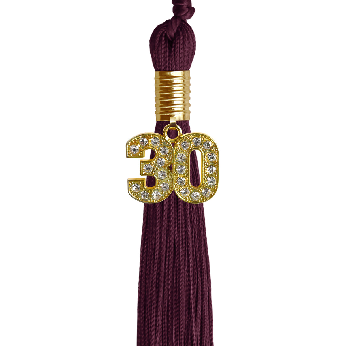 Maroon Graduation Tassel with Gold Bling Charm by Wholesale Grad Supply