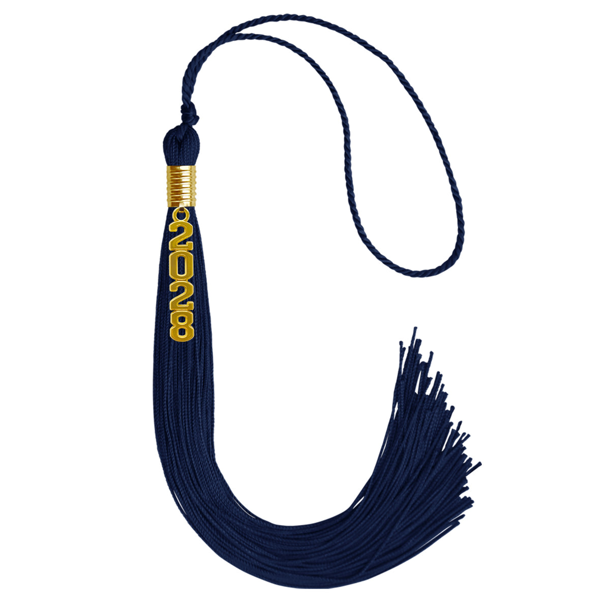 Navy Blue Graduation Tassel with Gold Stacked Date Drop by Wholesale Grad Supply