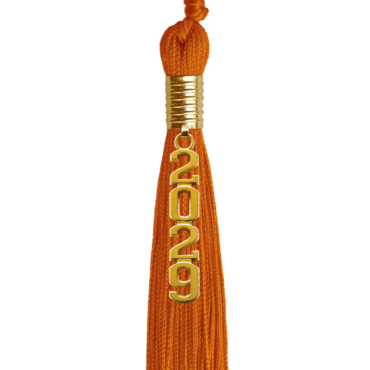 Orange Graduation Tassel with Gold Stacked Date Drop by Wholesale Grad Supply