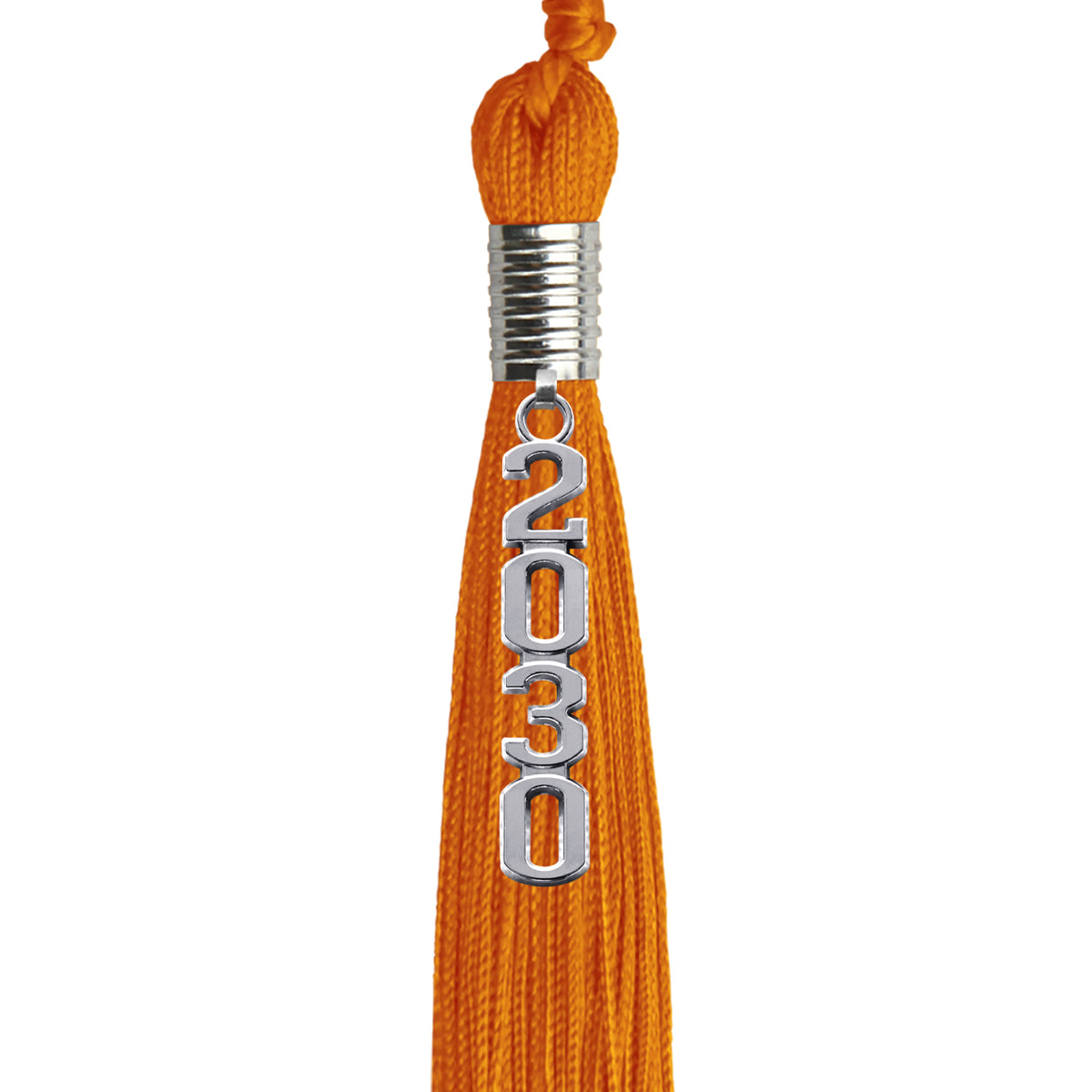 Orange Graduation Tassel with Silver Stacked Date Drop by Wholesale Grad Supply