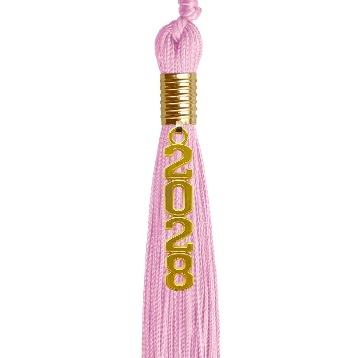 Pink Graduation Tassel with Gold Stacked Date Drop by Wholesale Grad Supply