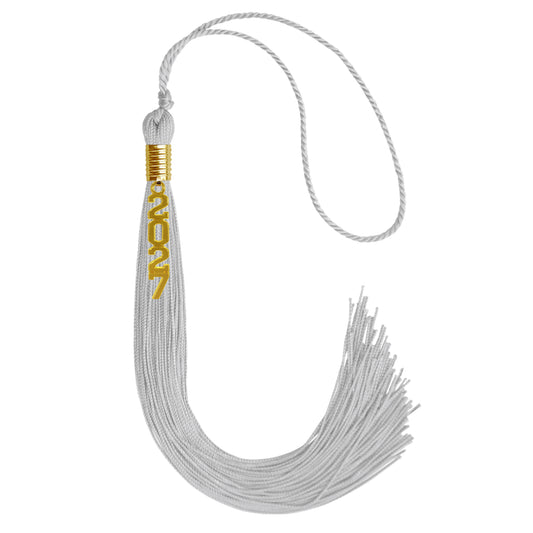 Silver Graduation Tassel with Gold Stacked Date Drop by Wholesale Grad Supply