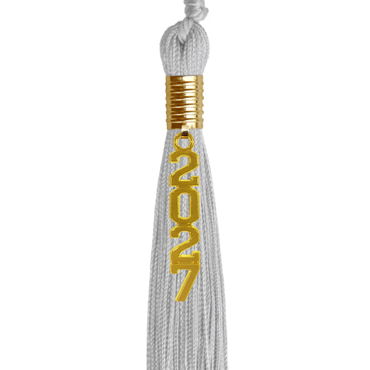 Silver Graduation Tassel with Gold Stacked Date Drop by Wholesale Grad Supply