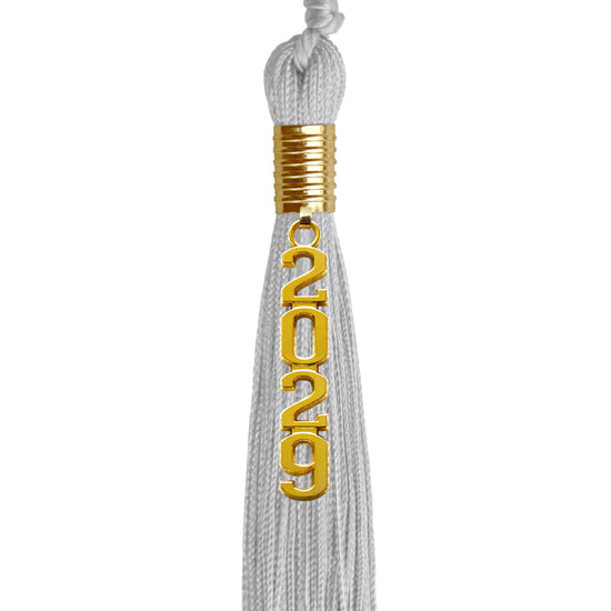 Silver Graduation Tassel with Gold Stacked Date Drop by Wholesale Grad Supply