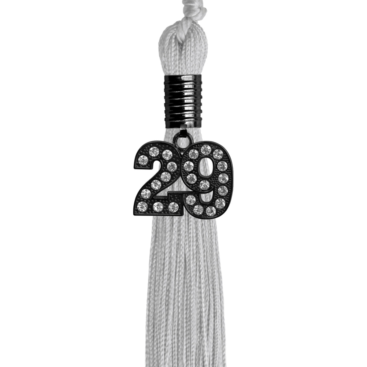 Silver Graduation Tassel with Black Bling Charm by Wholesale Grad Supply