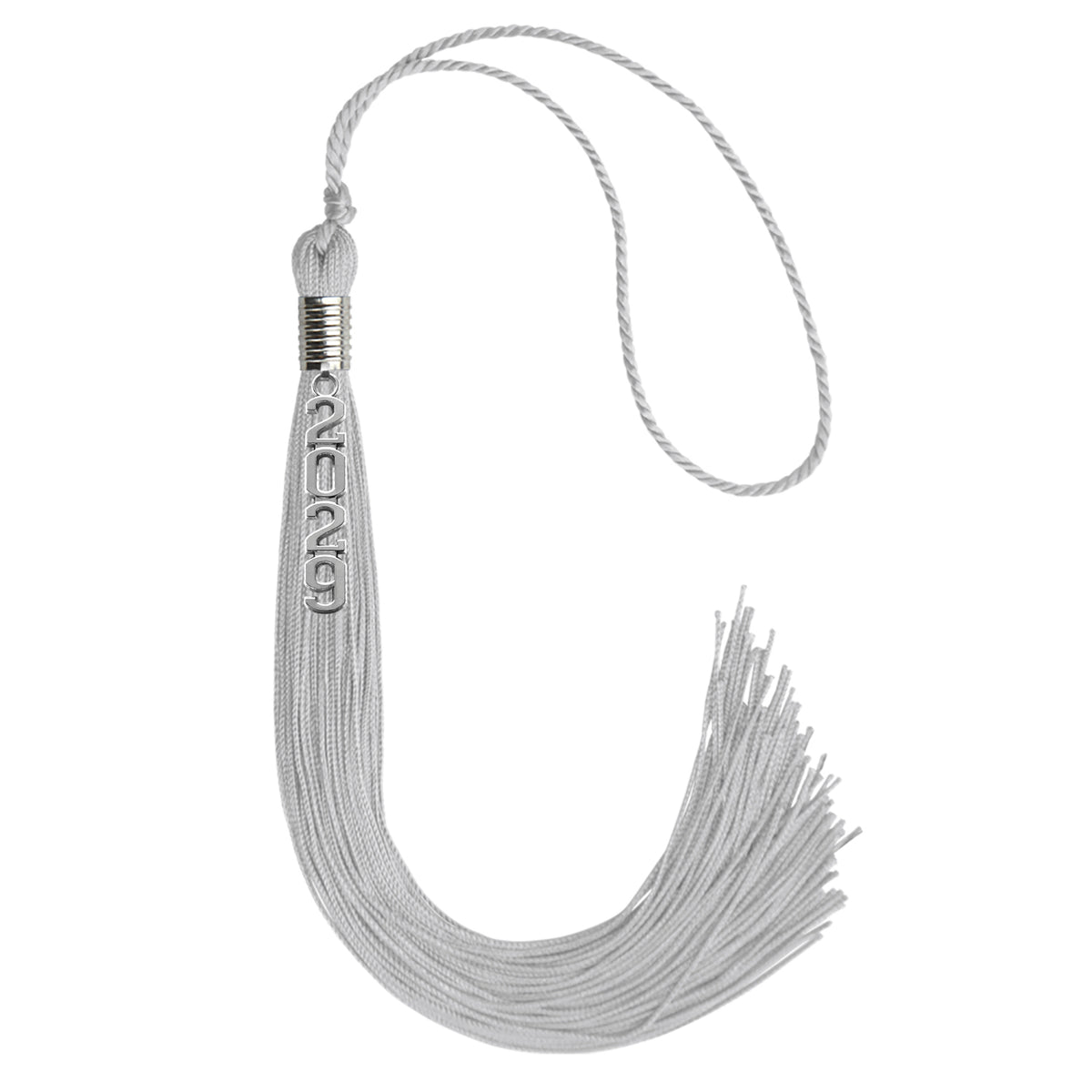 Silver Graduation Tassel with Silver Stacked Date Drop by Wholesale Grad Supply
