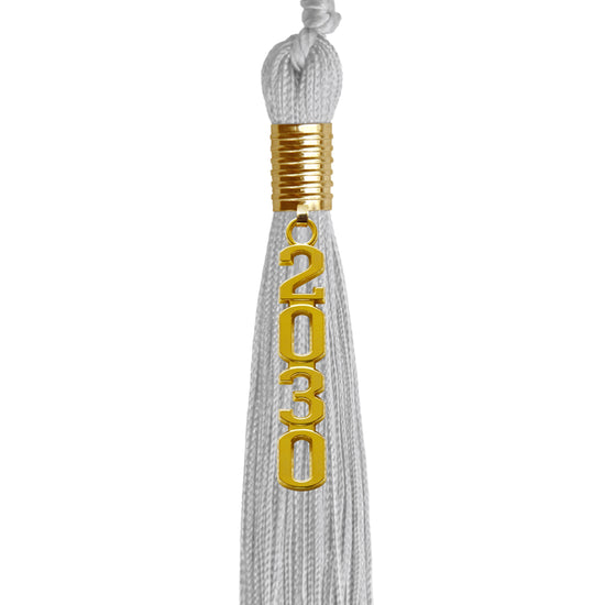 Silver Graduation Tassel with Gold Stacked Date Drop by Wholesale Grad Supply