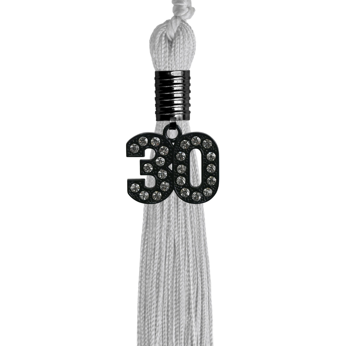 Silver Graduation Tassel with Black Bling Charm by Wholesale Grad Supply