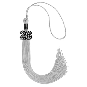 Silver Graduation Tassel with Black Bling Charm by Wholesale Grad Supply