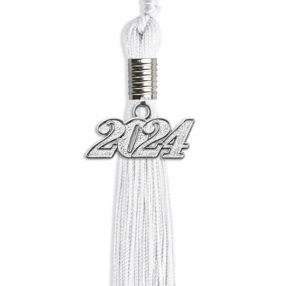 White Graduation Tassel with Silver Date Drop by Wholesale Grad Supply