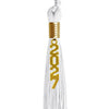 White Graduation Tassel with Gold Stacked Date Drop by Wholesale Grad Supply